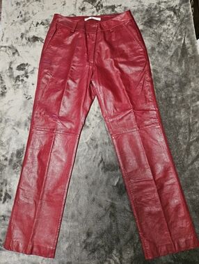 Vintage Tommy Hilfiger Cherry Red 100% Leather Straight Leg Pant Sz 8 Retro Chic